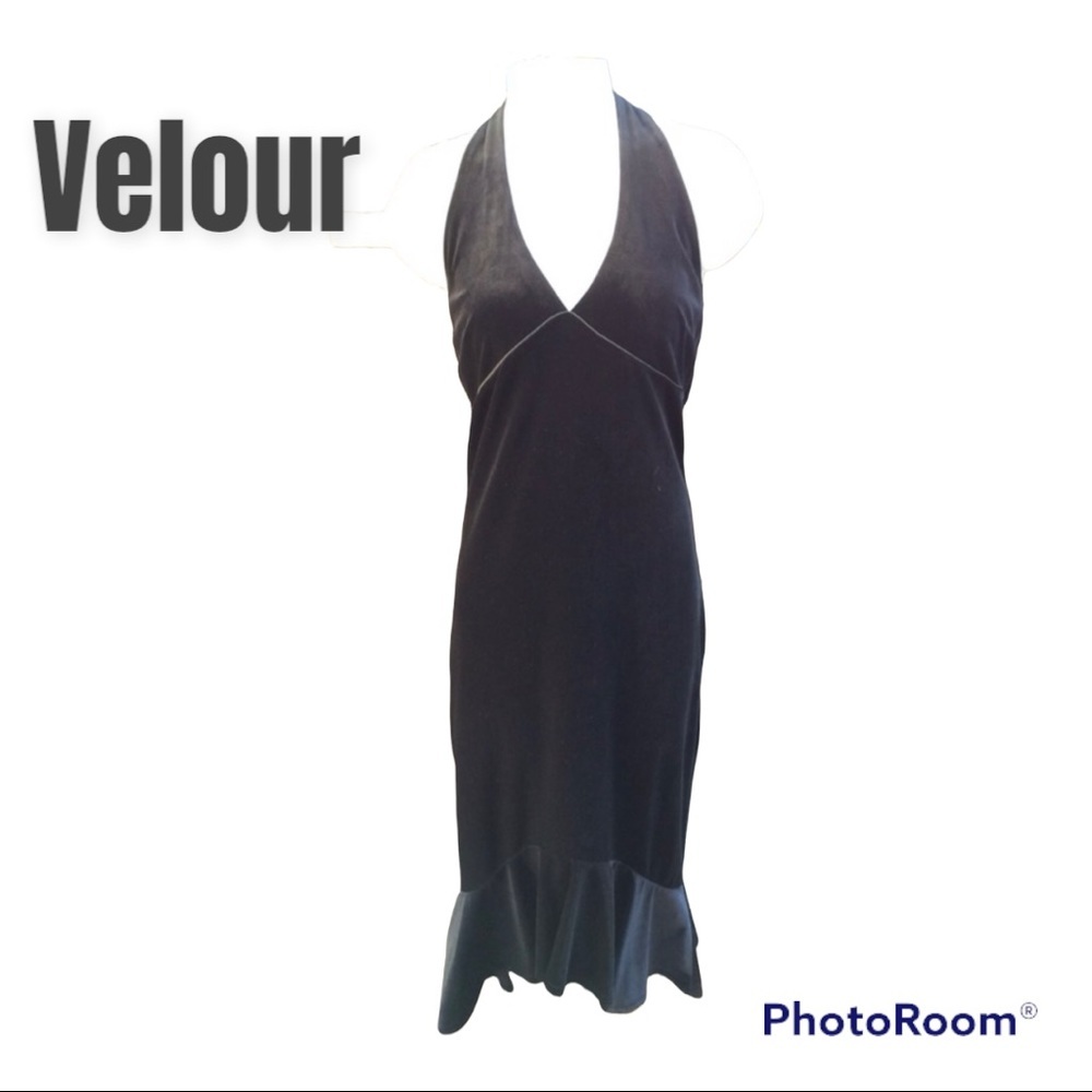 Black Velvet PARTY DRESS 3/4 Length Halter Dress